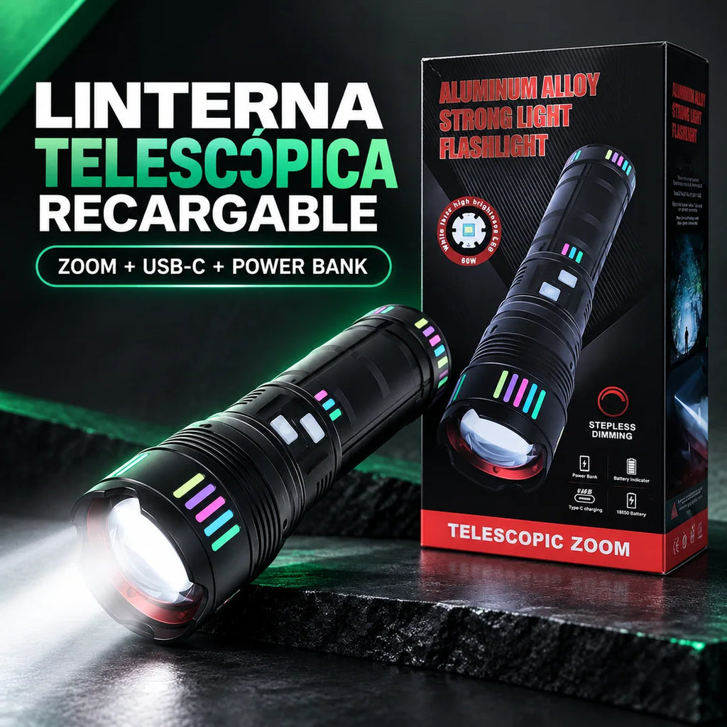 Linterna Telescópica Recargable USB-C con Power Bank — imagen 1