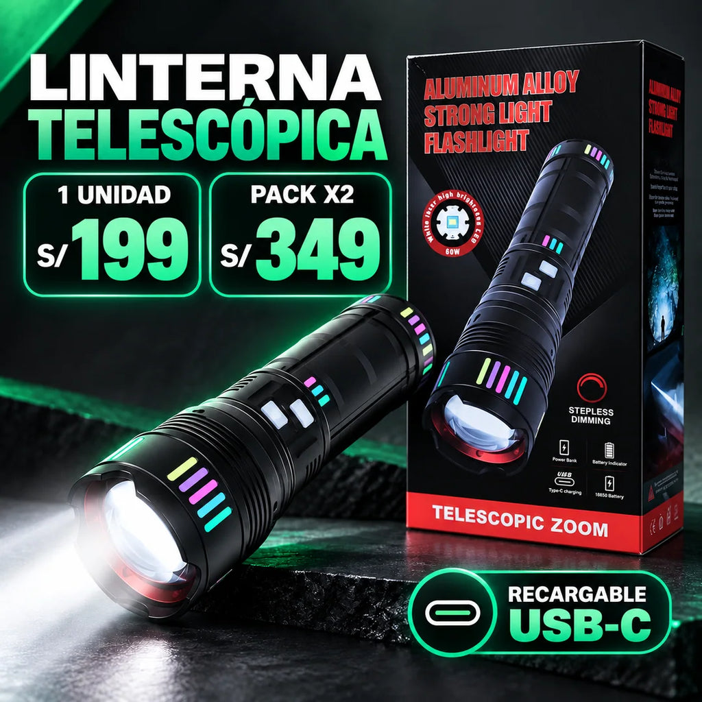 Linterna Telescópica Recargable USB-C con Power Bank — imagen 2