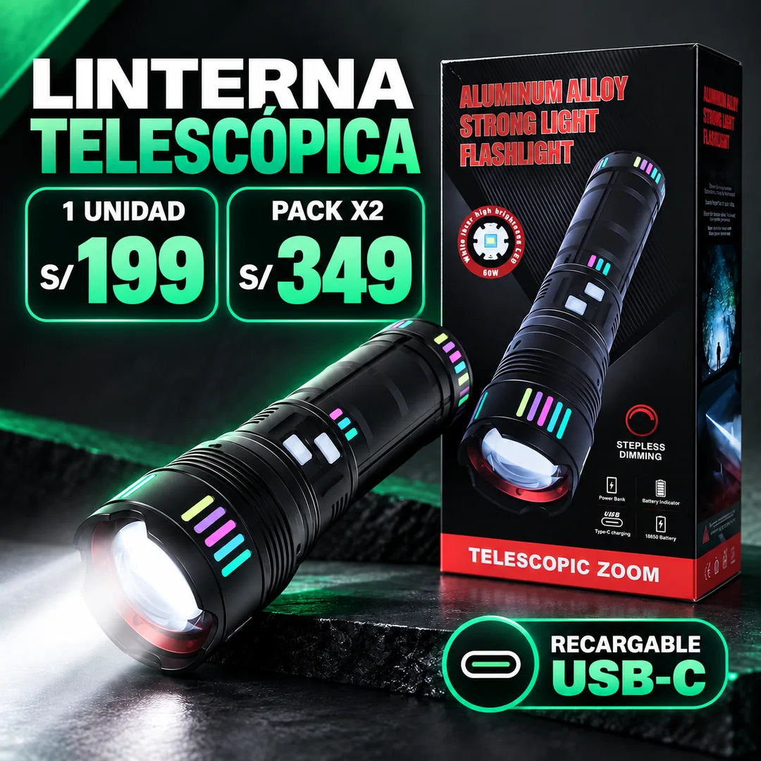 Linterna Telescópica Recargable USB-C con Power Bank — imagen 2