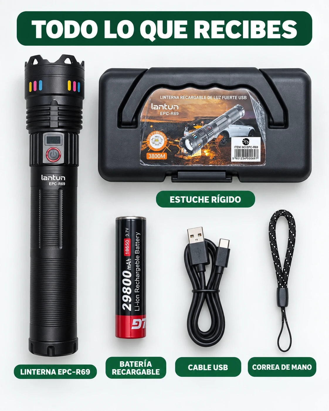 Linterna Recargable Lantun EPC-R69 con Estuche — imagen 3