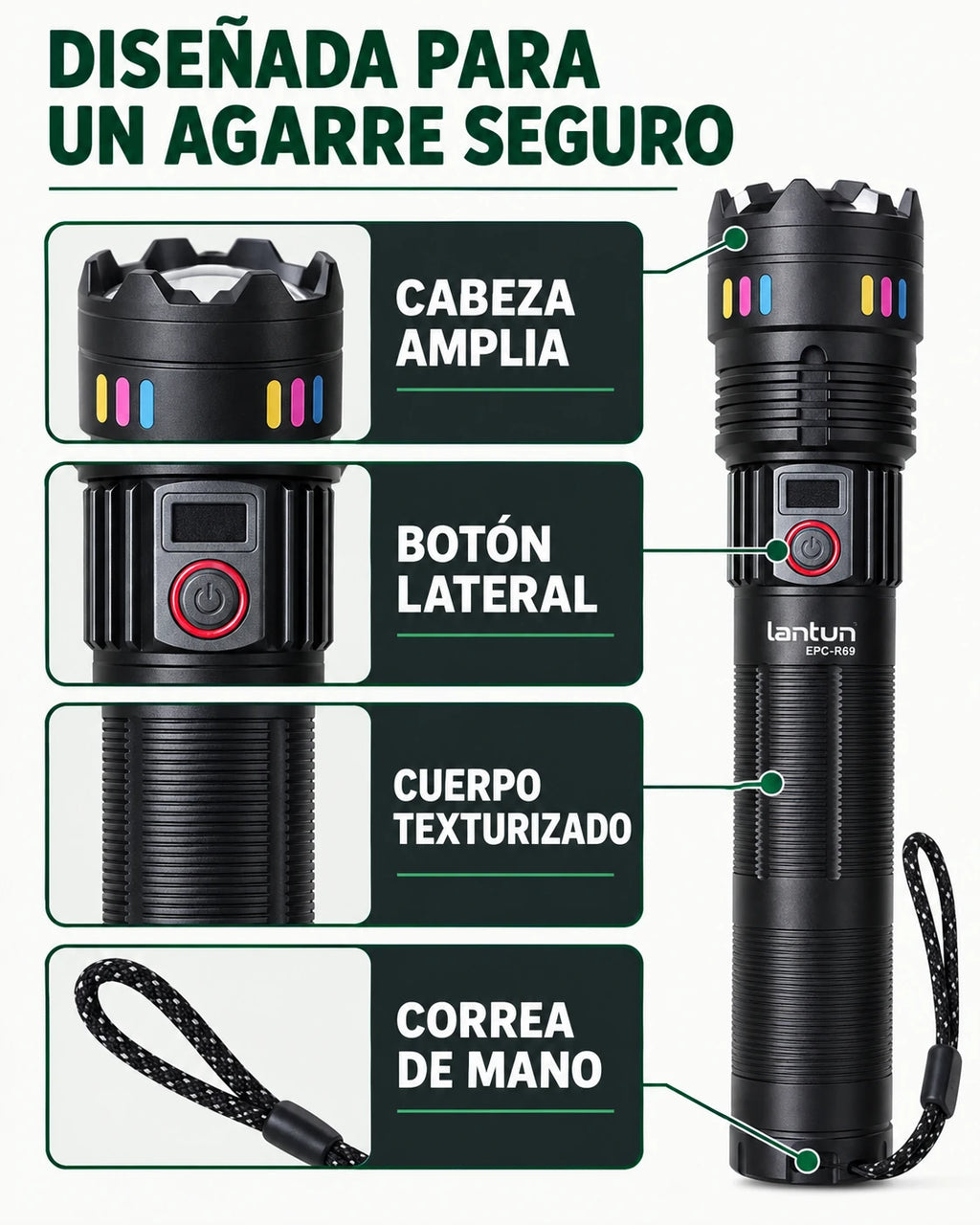 Linterna Recargable Lantun EPC-R69 con Estuche — imagen 4