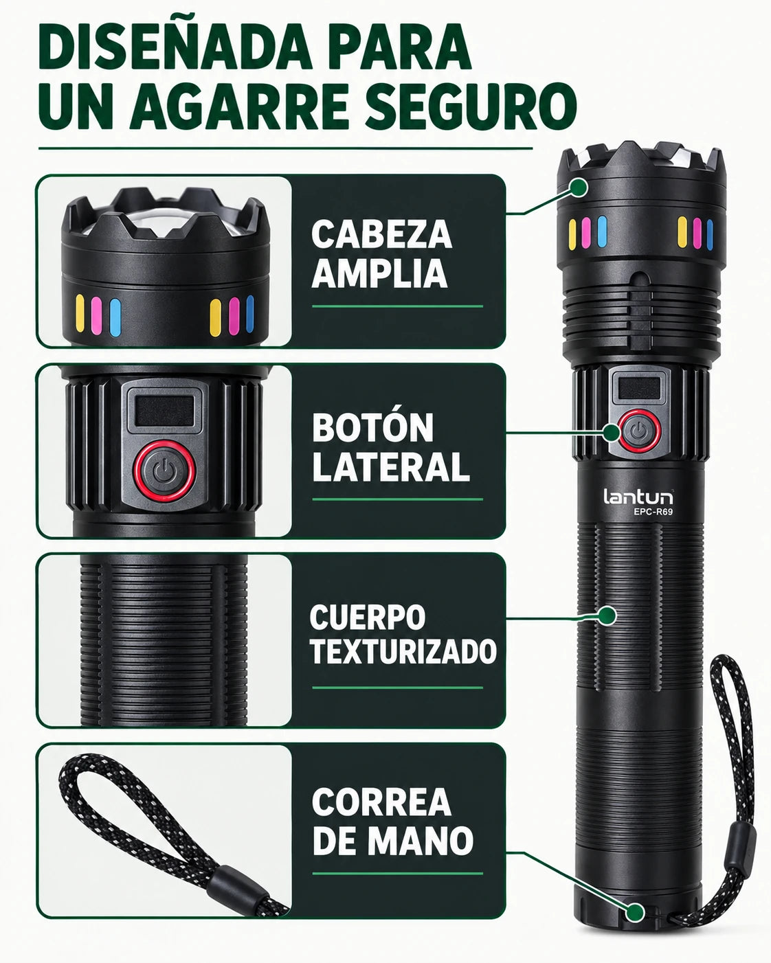 Linterna Recargable Lantun EPC-R69 con Estuche — imagen 4