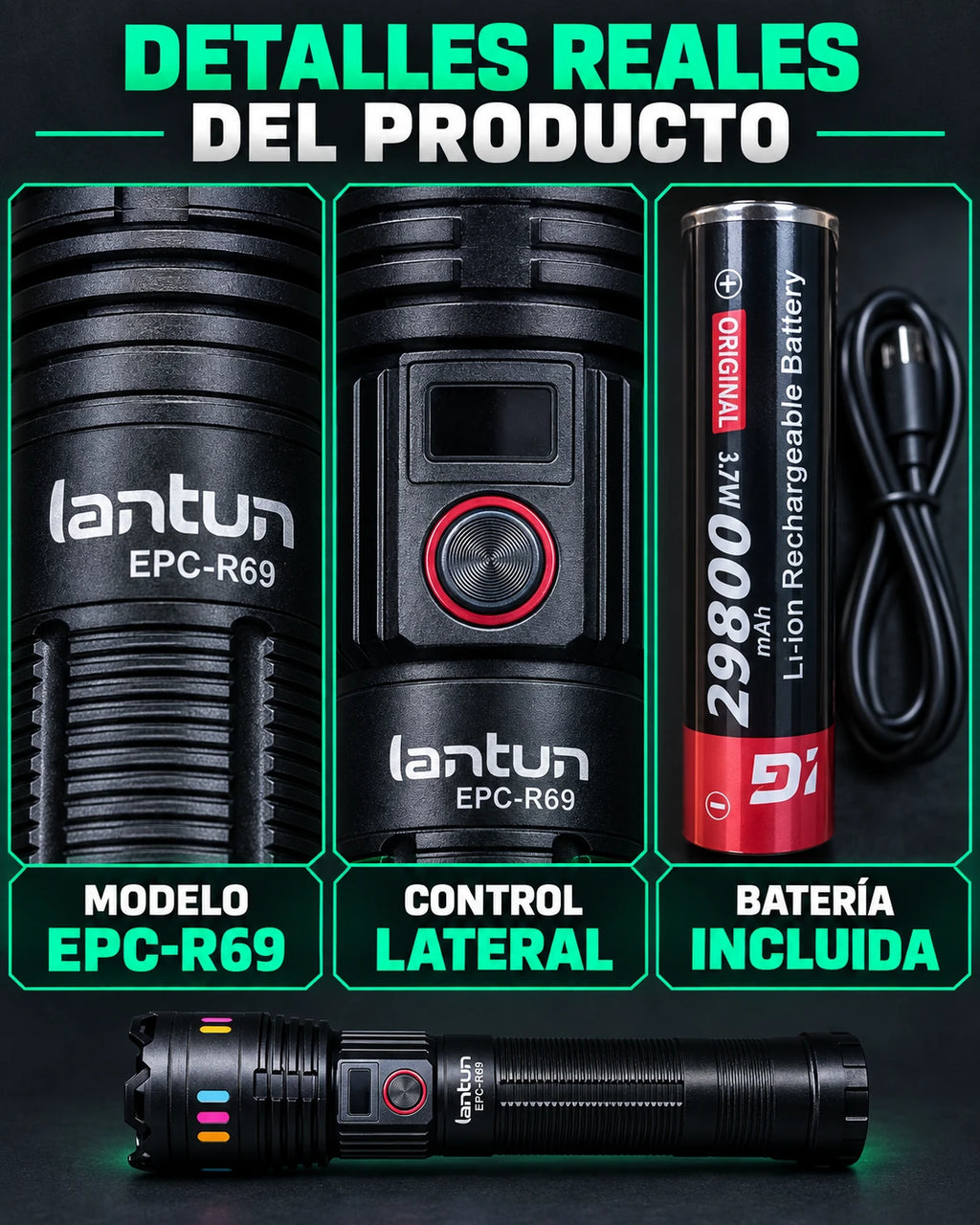 Linterna Recargable Lantun EPC-R69 con Estuche — imagen 6