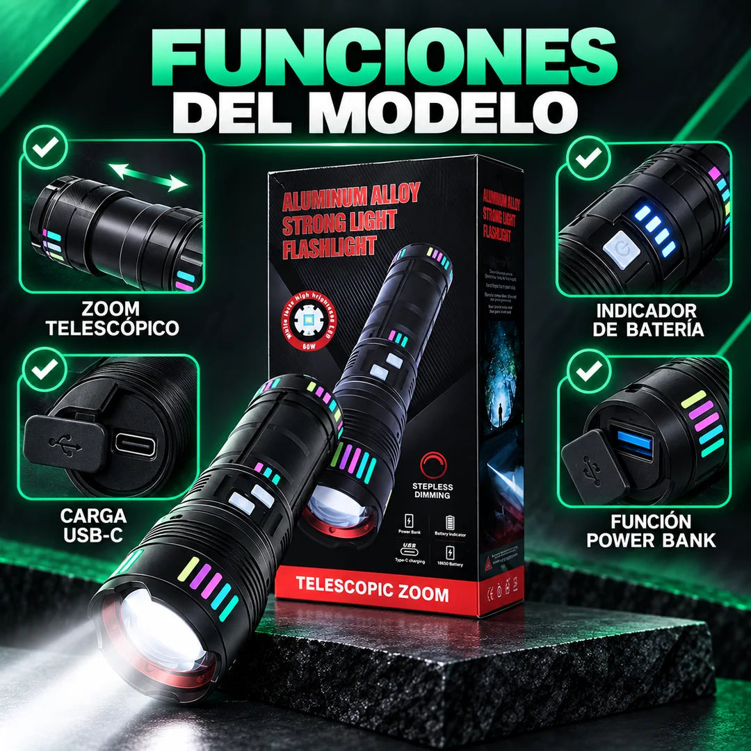 Linterna Telescópica Recargable USB-C con Power Bank — imagen 7