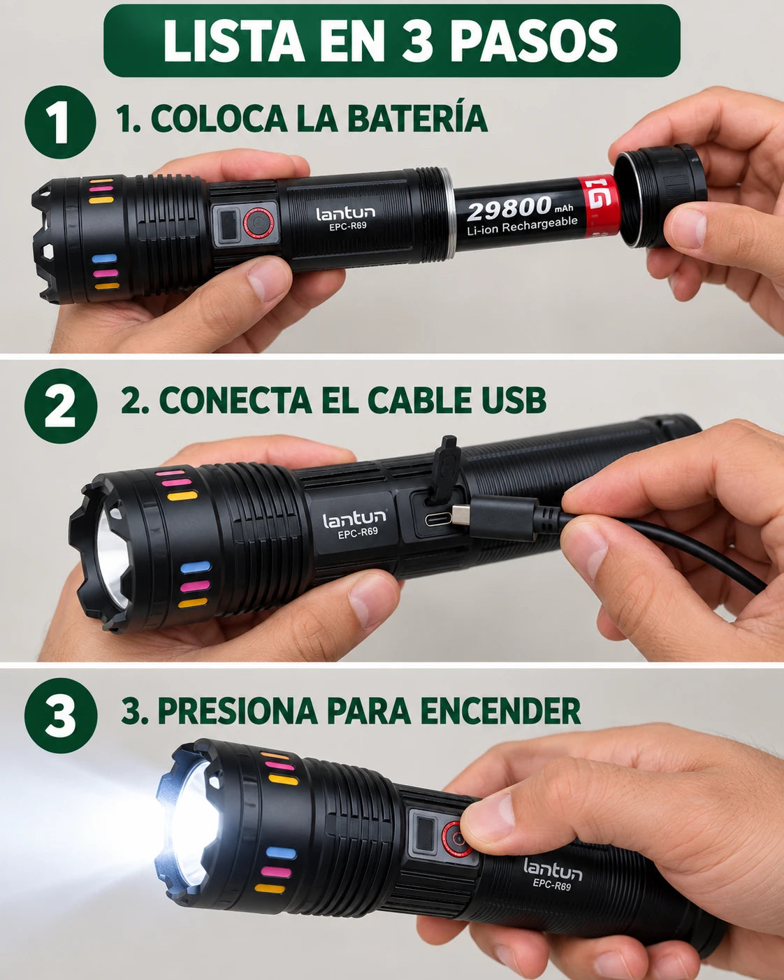 Linterna Recargable Lantun EPC-R69 con Estuche — imagen 8