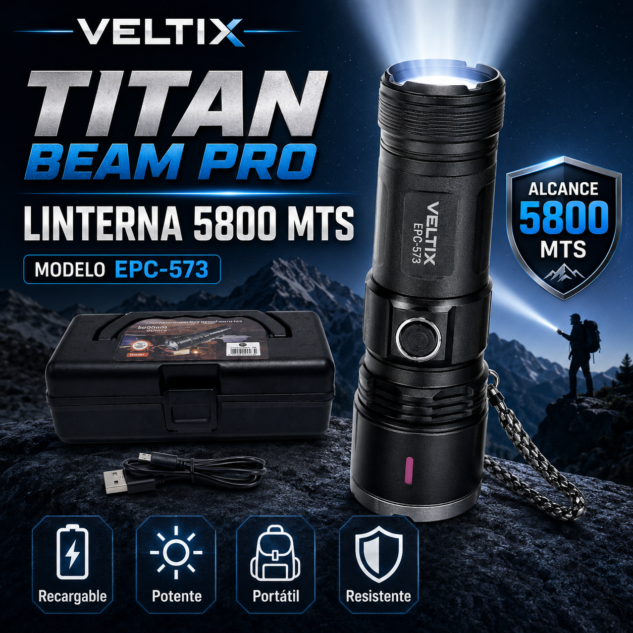 TITAN BEAM PRO - LINTERNA RECARGABLE DE LARGO ALCANCE 5800