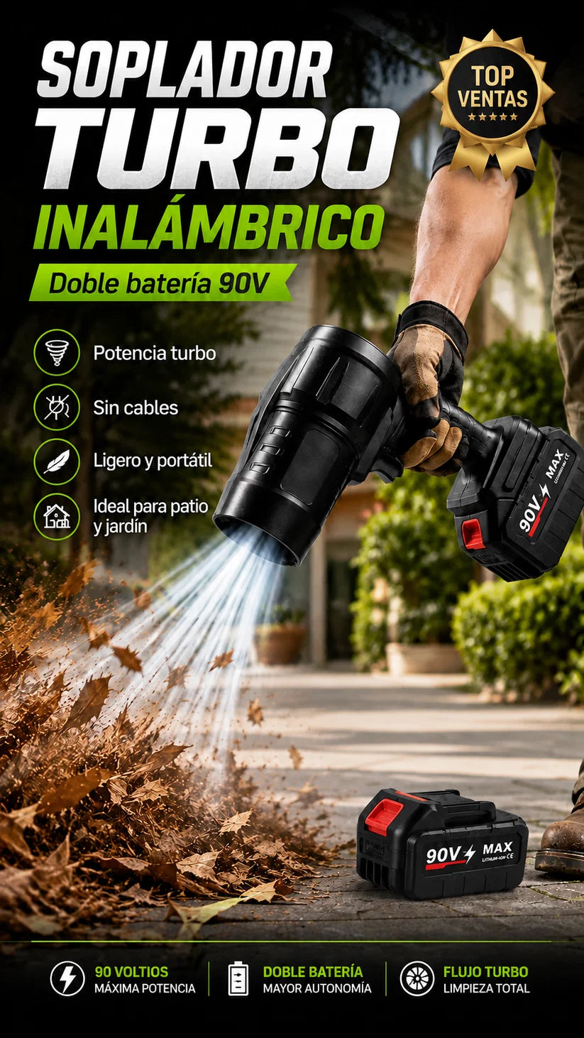 SOPLADOR INALÁMBRICO 180V DE ALTA POTENCIA + 2 BATERÍAS 💨