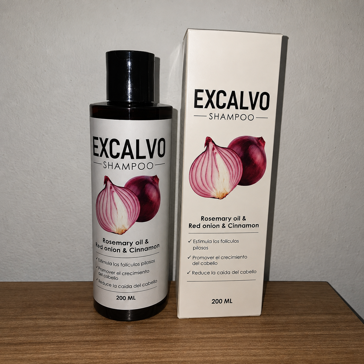 🌿 EXCALVO SHAMPOO – ROMERO, CEBOLLA ROJA Y CANELA - NOSA