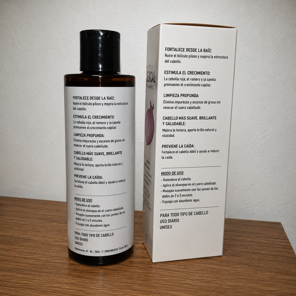 🌿 EXCALVO SHAMPOO – ROMERO, CEBOLLA ROJA Y CANELA - NOSA