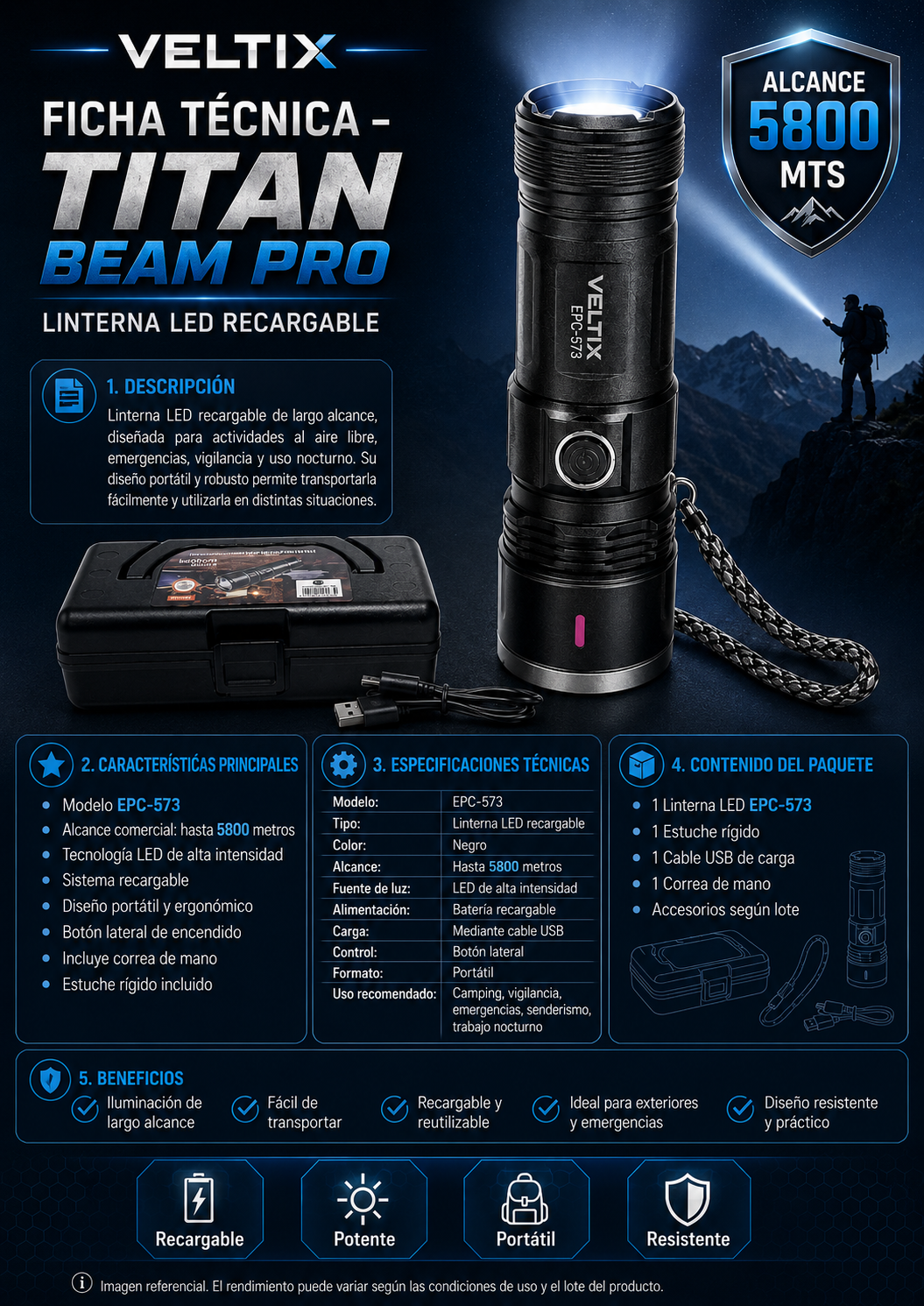 TITAN BEAM PRO - LINTERNA RECARGABLE DE LARGO ALCANCE 5800