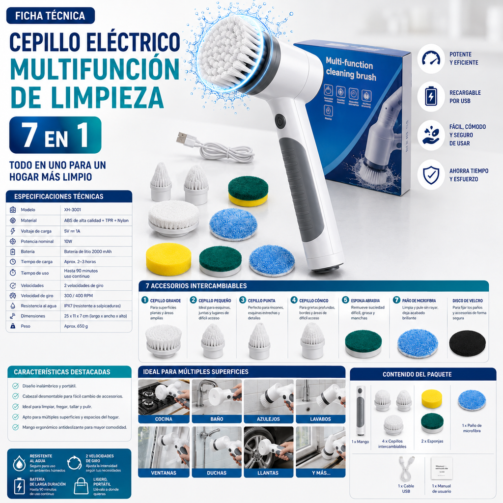 🧽 CEPILLO ELÉCTRICO MULTIFUNCIÓN 7 EN 1